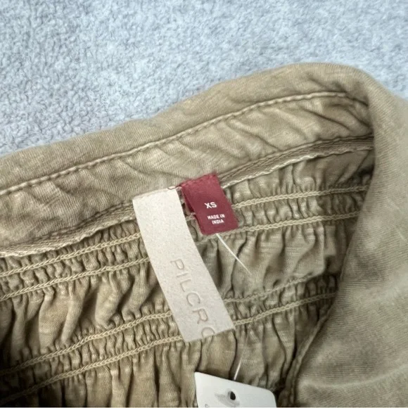 Anthropologie Pilcro Top Womens XS Brown Button Down Smocked Shacket NWT - Picture 5 of 7